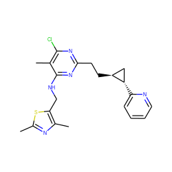 Cc1nc(C)c(CNc2nc(CC[C@H]3C[C@@H]3c3ccccn3)nc(Cl)c2C)s1 ZINC000653808363