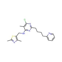 Cc1nc(C)c(CNc2nc(CCCCc3ccccn3)nc(Cl)c2C)s1 ZINC000653805876