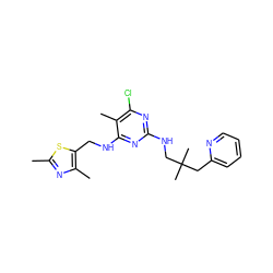 Cc1nc(C)c(CNc2nc(NCC(C)(C)Cc3ccccn3)nc(Cl)c2C)s1 ZINC000653805754