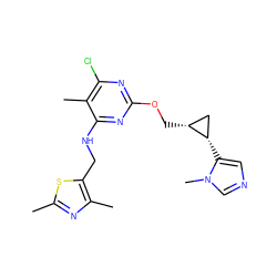 Cc1nc(C)c(CNc2nc(OC[C@@H]3C[C@@H]3c3cncn3C)nc(Cl)c2C)s1 ZINC000653808312