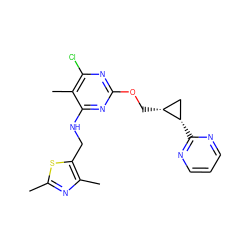 Cc1nc(C)c(CNc2nc(OC[C@@H]3C[C@@H]3c3ncccn3)nc(Cl)c2C)s1 ZINC000653808426