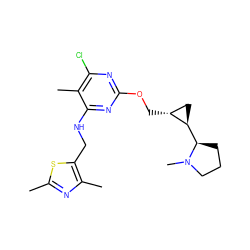 Cc1nc(C)c(CNc2nc(OC[C@@H]3C[C@H]3[C@H]3CCCN3C)nc(Cl)c2C)s1 ZINC000653808339