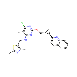 Cc1nc(C)c(CNc2nc(OC[C@@H]3C[C@H]3c3ccc4ccccc4n3)nc(Cl)c2C)s1 ZINC000169703980