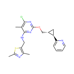 Cc1nc(C)c(CNc2nc(OC[C@@H]3C[C@H]3c3ccccn3)nc(Cl)c2C)s1 ZINC000114805545