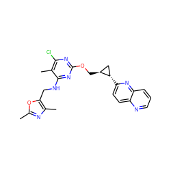 Cc1nc(C)c(CNc2nc(OC[C@H]3C[C@@H]3c3ccc4ncccc4n3)nc(Cl)c2C)o1 ZINC000114813151