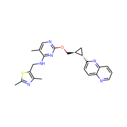 Cc1nc(C)c(CNc2nc(OC[C@H]3C[C@@H]3c3ccc4ncccc4n3)ncc2C)s1 ZINC000114805871