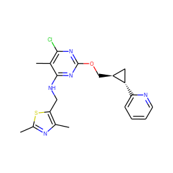 Cc1nc(C)c(CNc2nc(OC[C@H]3C[C@@H]3c3ccccn3)nc(Cl)c2C)s1 ZINC000114805543