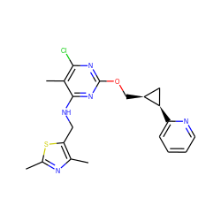 Cc1nc(C)c(CNc2nc(OC[C@H]3C[C@H]3c3ccccn3)nc(Cl)c2C)s1 ZINC000114805546