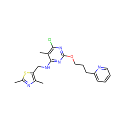 Cc1nc(C)c(CNc2nc(OCCCc3ccccn3)nc(Cl)c2C)s1 ZINC000653806254