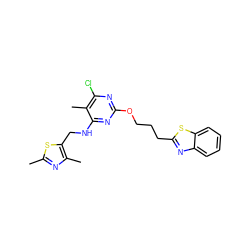 Cc1nc(C)c(CNc2nc(OCCCc3nc4ccccc4s3)nc(Cl)c2C)s1 ZINC000473120654