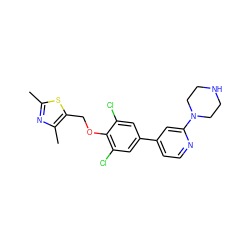 Cc1nc(C)c(COc2c(Cl)cc(-c3ccnc(N4CCNCC4)c3)cc2Cl)s1 ZINC001772612224