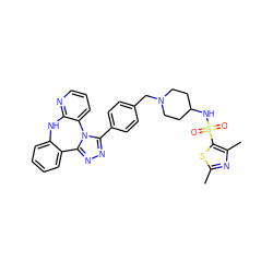 Cc1nc(C)c(S(=O)(=O)NC2CCN(Cc3ccc(-c4nnc5n4-c4cccnc4Nc4ccccc4-5)cc3)CC2)s1 ZINC000096174086