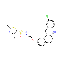 Cc1nc(C)c(S(=O)(=O)NCCOc2ccc3c(c2)[C@H](Cc2cccc(Cl)c2)[C@H](N)CC3)s1 ZINC000142905780