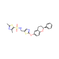 Cc1nc(C)c(S(=O)(=O)NCc2cnc(Oc3ccc4c(c3)CC[C@@H](c3ccccc3)O4)s2)s1 ZINC000169710584