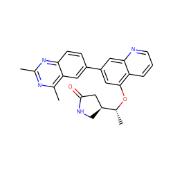 Cc1nc(C)c2cc(-c3cc(O[C@H](C)[C@H]4CNC(=O)C4)c4cccnc4c3)ccc2n1 ZINC000147827381