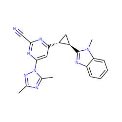 Cc1nc(C)n(-c2cc([C@@H]3C[C@H]3c3nc4ccccc4n3C)nc(C#N)n2)n1 ZINC000141613196