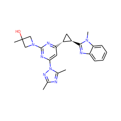 Cc1nc(C)n(-c2cc([C@@H]3C[C@H]3c3nc4ccccc4n3C)nc(N3CC(C)(O)C3)n2)n1 ZINC000223514988