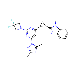 Cc1nc(C)n(-c2cc([C@@H]3C[C@H]3c3nc4ccccc4n3C)nc(N3CC(F)(F)C3)n2)n1 ZINC000223518200