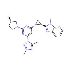 Cc1nc(C)n(-c2cc([C@@H]3C[C@H]3c3nc4ccccc4n3C)nc(N3CC[C@@H](F)C3)n2)n1 ZINC000223515436