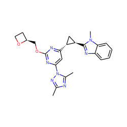 Cc1nc(C)n(-c2cc([C@@H]3C[C@H]3c3nc4ccccc4n3C)nc(OC[C@@H]3CCO3)n2)n1 ZINC000205300326