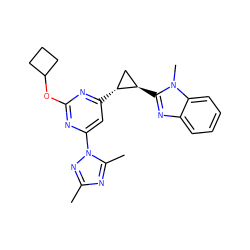 Cc1nc(C)n(-c2cc([C@@H]3C[C@H]3c3nc4ccccc4n3C)nc(OC3CCC3)n2)n1 ZINC000223517034