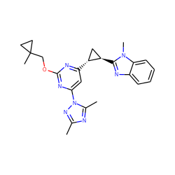 Cc1nc(C)n(-c2cc([C@@H]3C[C@H]3c3nc4ccccc4n3C)nc(OCC3(C)CC3)n2)n1 ZINC000141634330