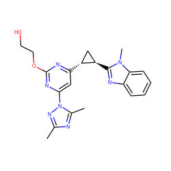 Cc1nc(C)n(-c2cc([C@@H]3C[C@H]3c3nc4ccccc4n3C)nc(OCCO)n2)n1 ZINC000205284705