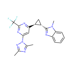 Cc1nc(C)n(-c2cc([C@H]3C[C@@H]3c3nc4ccccc4n3C)nc(C(F)(F)F)n2)n1 ZINC000142997144