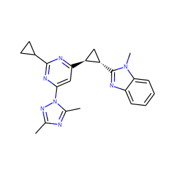 Cc1nc(C)n(-c2cc([C@H]3C[C@@H]3c3nc4ccccc4n3C)nc(C3CC3)n2)n1 ZINC000142963913