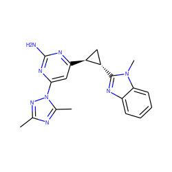 Cc1nc(C)n(-c2cc([C@H]3C[C@@H]3c3nc4ccccc4n3C)nc(N)n2)n1 ZINC000223430936