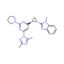 Cc1nc(C)n(-c2cc([C@H]3C[C@@H]3c3nc4ccccc4n3C)nc(N3CCCC3)n2)n1 ZINC000223426661