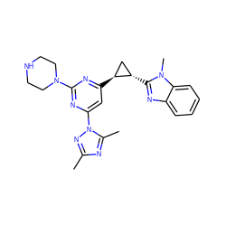 Cc1nc(C)n(-c2cc([C@H]3C[C@@H]3c3nc4ccccc4n3C)nc(N3CCNCC3)n2)n1 ZINC000223432488