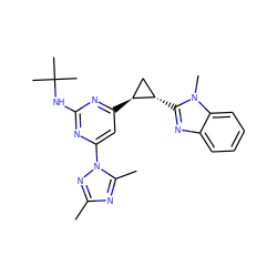 Cc1nc(C)n(-c2cc([C@H]3C[C@@H]3c3nc4ccccc4n3C)nc(NC(C)(C)C)n2)n1 ZINC000223443778