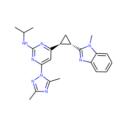 Cc1nc(C)n(-c2cc([C@H]3C[C@@H]3c3nc4ccccc4n3C)nc(NC(C)C)n2)n1 ZINC000223423753