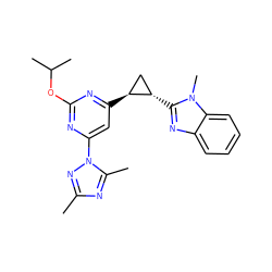 Cc1nc(C)n(-c2cc([C@H]3C[C@@H]3c3nc4ccccc4n3C)nc(OC(C)C)n2)n1 ZINC000223442685