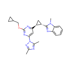 Cc1nc(C)n(-c2cc([C@H]3C[C@@H]3c3nc4ccccc4n3C)nc(OCC3CC3)n2)n1 ZINC000223515621