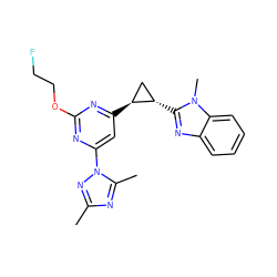 Cc1nc(C)n(-c2cc([C@H]3C[C@@H]3c3nc4ccccc4n3C)nc(OCCF)n2)n1 ZINC000223417063