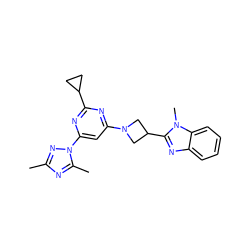 Cc1nc(C)n(-c2cc(N3CC(c4nc5ccccc5n4C)C3)nc(C3CC3)n2)n1 ZINC000205326219