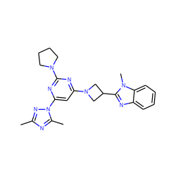 Cc1nc(C)n(-c2cc(N3CC(c4nc5ccccc5n4C)C3)nc(N3CCCC3)n2)n1 ZINC000205333305