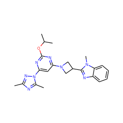 Cc1nc(C)n(-c2cc(N3CC(c4nc5ccccc5n4C)C3)nc(OC(C)C)n2)n1 ZINC000141739214