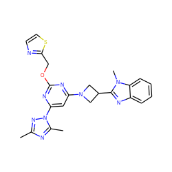 Cc1nc(C)n(-c2cc(N3CC(c4nc5ccccc5n4C)C3)nc(OCc3nccs3)n2)n1 ZINC000205330952