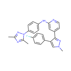 Cc1nc(C)n(-c2ccc(Nc3cc(-c4nn(C)cc4-c4ccc(F)cc4)ccn3)cc2)n1 ZINC000071340740