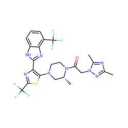 Cc1nc(C)n(CC(=O)N2CCN(c3sc(C(F)(F)F)nc3-c3nc4c(C(F)(F)F)cccc4[nH]3)C[C@H]2C)n1 ZINC000143656658