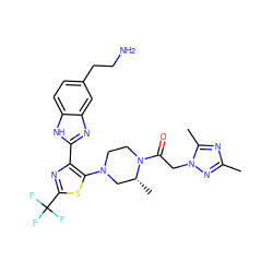 Cc1nc(C)n(CC(=O)N2CCN(c3sc(C(F)(F)F)nc3-c3nc4cc(CCN)ccc4[nH]3)C[C@H]2C)n1 ZINC000143679470