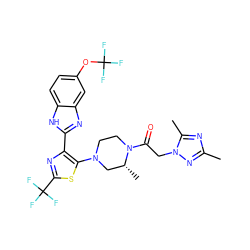 Cc1nc(C)n(CC(=O)N2CCN(c3sc(C(F)(F)F)nc3-c3nc4cc(OC(F)(F)F)ccc4[nH]3)C[C@H]2C)n1 ZINC000143761655