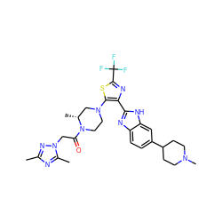 Cc1nc(C)n(CC(=O)N2CCN(c3sc(C(F)(F)F)nc3-c3nc4ccc(C5CCN(C)CC5)cc4[nH]3)C[C@H]2C)n1 ZINC000143606388