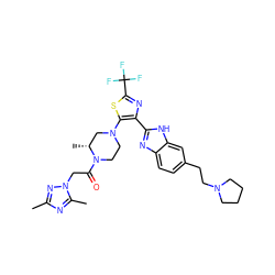 Cc1nc(C)n(CC(=O)N2CCN(c3sc(C(F)(F)F)nc3-c3nc4ccc(CCN5CCCC5)cc4[nH]3)C[C@H]2C)n1 ZINC000143769112