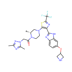 Cc1nc(C)n(CC(=O)N2CCN(c3sc(C(F)(F)F)nc3-c3nc4ccc(OC5CNC5)cc4[nH]3)C[C@H]2C)n1 ZINC000143740562