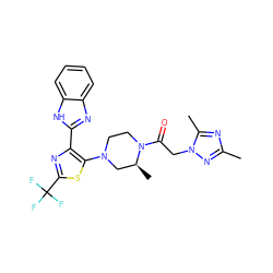 Cc1nc(C)n(CC(=O)N2CCN(c3sc(C(F)(F)F)nc3-c3nc4ccccc4[nH]3)C[C@@H]2C)n1 ZINC000143756303