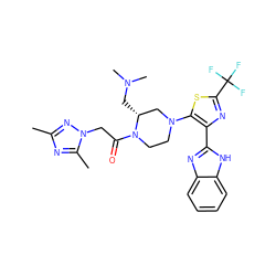 Cc1nc(C)n(CC(=O)N2CCN(c3sc(C(F)(F)F)nc3-c3nc4ccccc4[nH]3)C[C@H]2CN(C)C)n1 ZINC000143788103